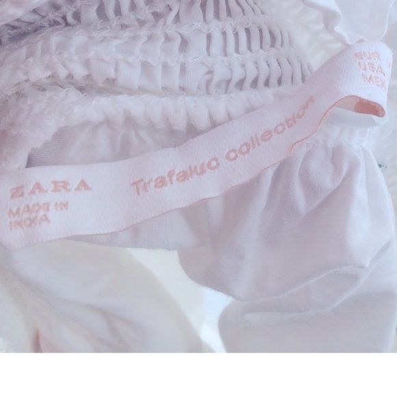 Zara Off the Shoulder White Floral Embroidered Long Ruffle Sleeve Boho Top - Picture 9 of 11